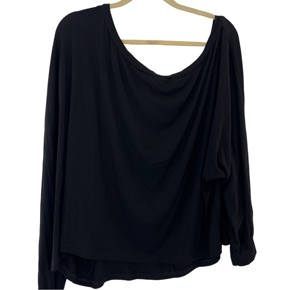 Women's Black Drape Off The Shoulder Batwing Asymmetrical Long Sleeve Top - Picture 2 of 8